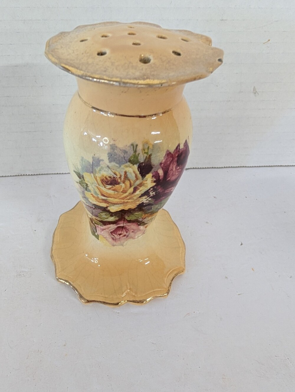 Vintage Dresser Set Floral Ceramic Handmade VanityYellow Rose Motif - Picture 11 of 16